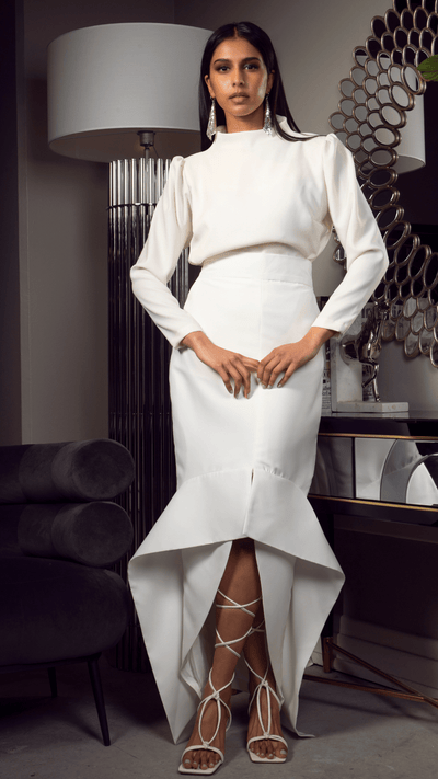 Noir High-Neck Velvet Gown: Long Sleeve Column Dress with Crystal Embellished Waist