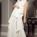 Architectural Ivory Set: Sleeveless Blazer Vest & Asymmetrical Pleated Skirt