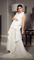 Architectural Ivory Set: Sleeveless Blazer Vest & Asymmetrical Pleated Skirt