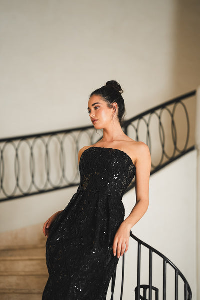 Strapless Geometric Embellished Dress