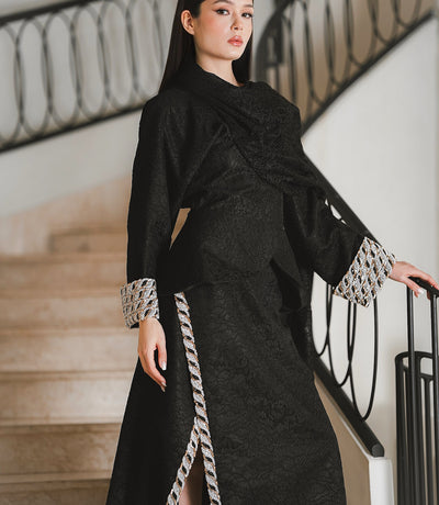 Chain-Detail Draped Top & Skirt Set