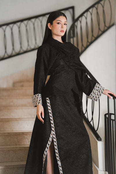 Chain-Detail Draped Top & Skirt Set
