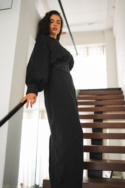 Textured Noir Bishop Sleeve Set