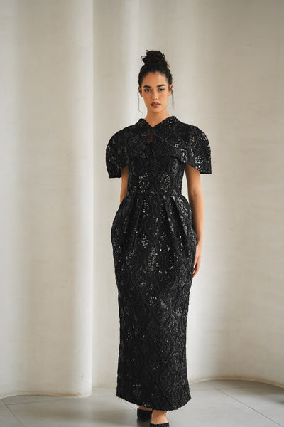 Elegant Black Lace Dress with Subtle Sequin Details