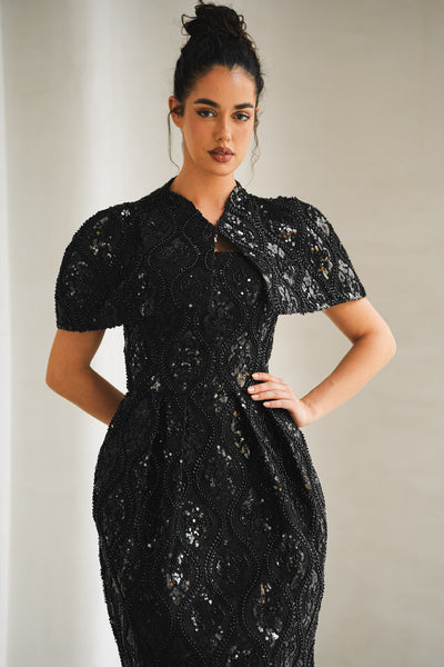 Elegant Black Lace Dress with Subtle Sequin Details